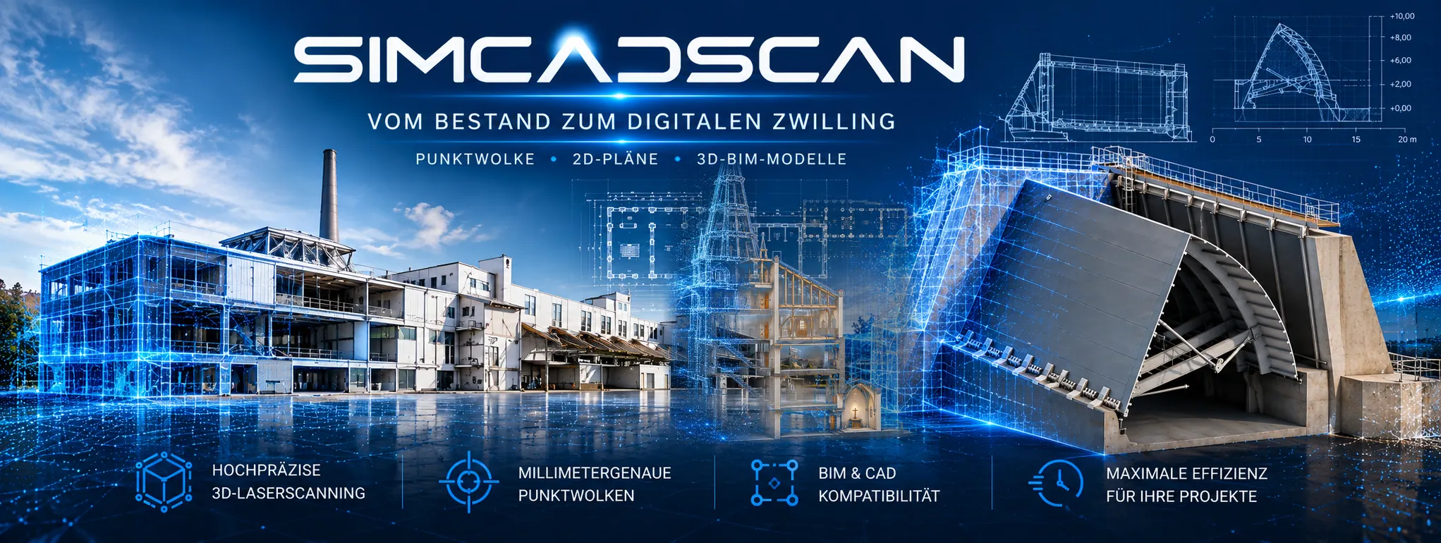 SIMCADSCAN – Industrieanlage und technisches Wasserbauwerk als digitaler Zwilling mit Punktwolke, 2D-Plänen und 3D-BIM-Modellen