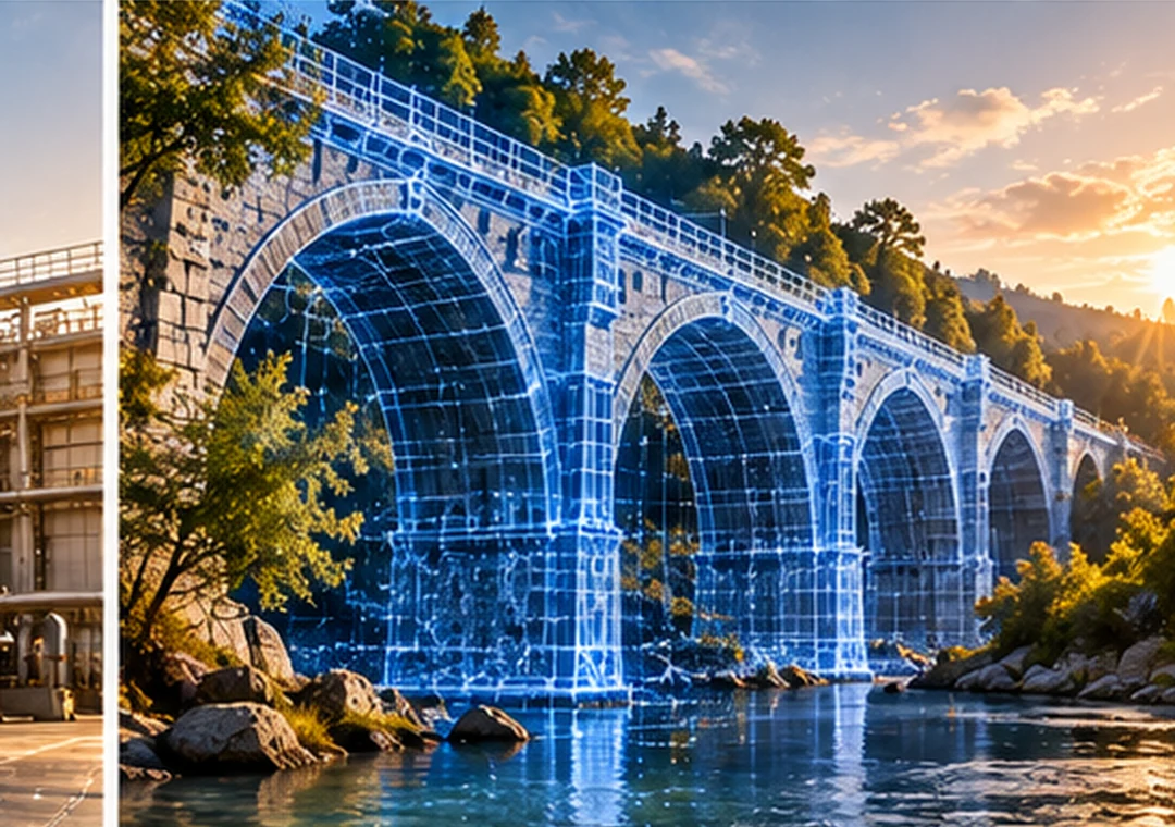 Historische Steinbrücke mit digitaler 3D-Bestandsgeometrie als Grundlage für technische Planung